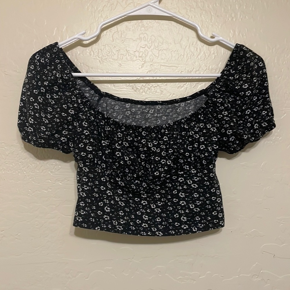 Black and White floral crop top